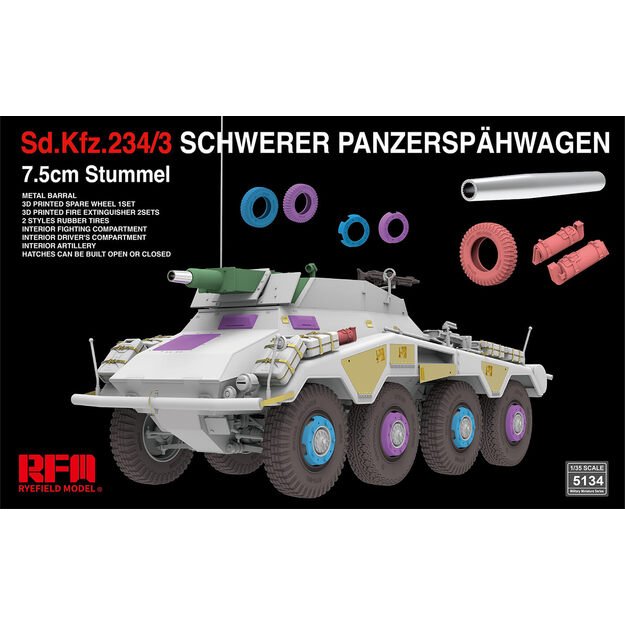 Ryefield Model RM5134 - Sd.Kfz.234/3 Schwerer Panzerspähwagen 7.5cm Stummel, 1/35 2