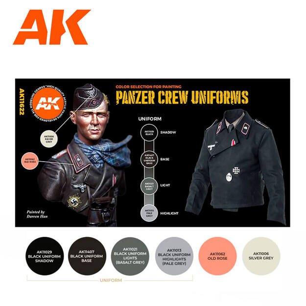 AK Interactive AK11622 - Panzer Crew Black Uniforms Set 3G, akriliniai dažai