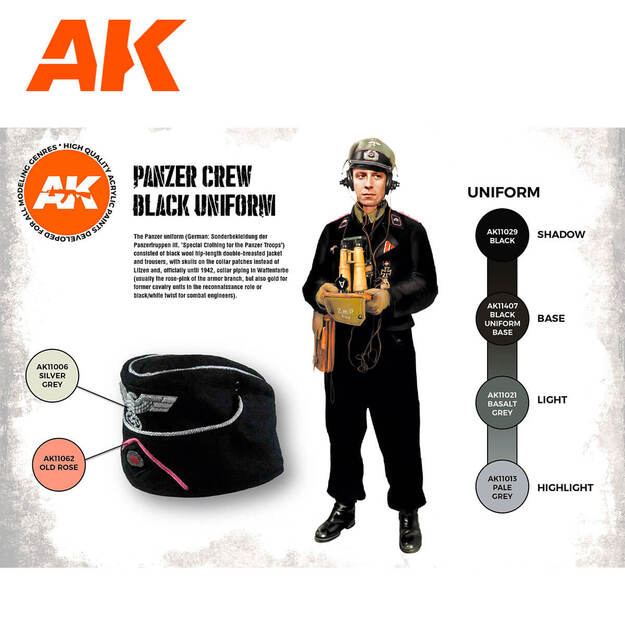 AK Interactive AK11622 - Panzer Crew Black Uniforms Set 3G, akriliniai dažai