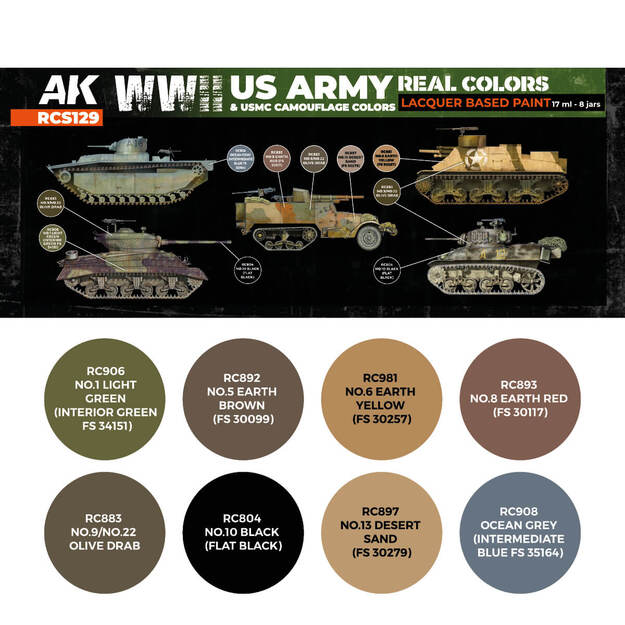 AK-Interactive - RCS129 - US Army & USMC WWII Camouflage Colors, rinkinys