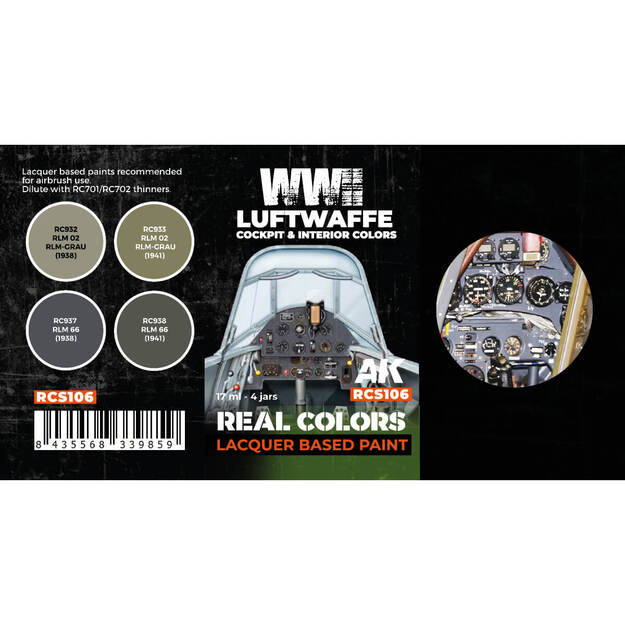 AK-Interactive - RCS106 - Luftwaffe WWII Cockpit & Interior Colors, rinkinys