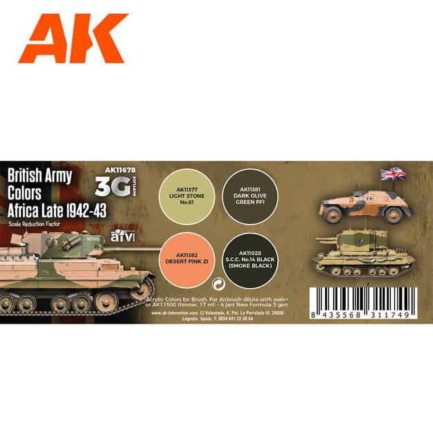 AK Interactive AK11678 - British Army Colors Africa, 1942-43, akrliniai dažai