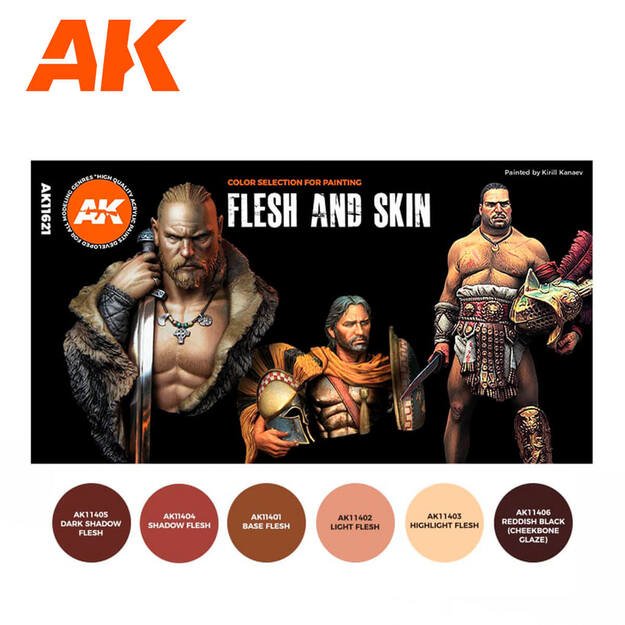 AK Interactive AK11621 - Flesh And Skin Colors 3G, akriliniai dažai