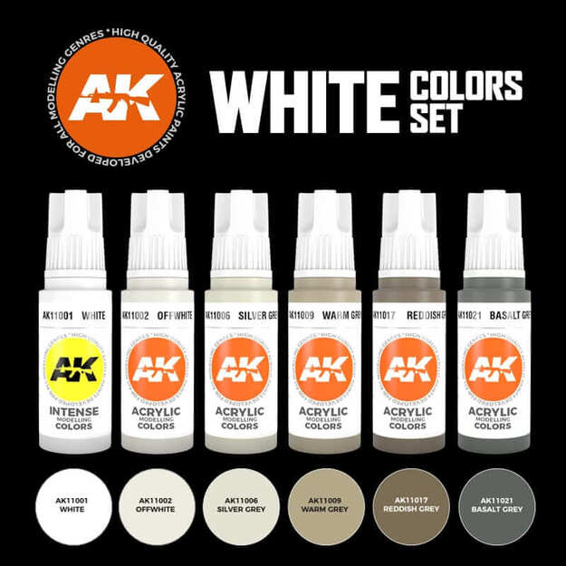 Ak Interactive AK11609 - White Colors Set, akriliniai dažai