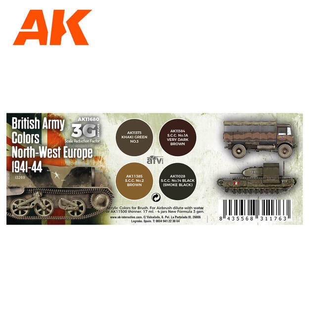 AK Interactive AK11680 - British Army Colors Europe 1941-44, akriliniai dažai