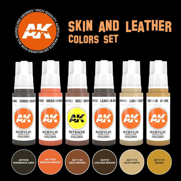 AK Interactive AK11613 - Skin And Leather Colors Set, akriliniai dažai