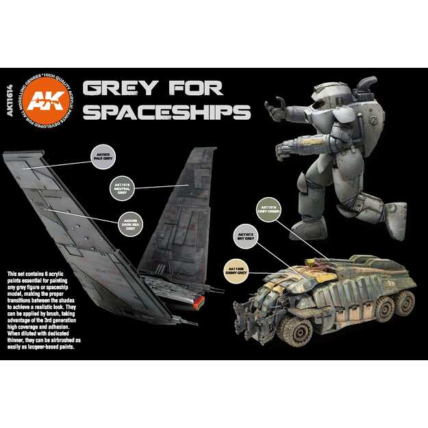 AK Interactive AK11614 - Grey For Spaceships Set, akriliniai dažai