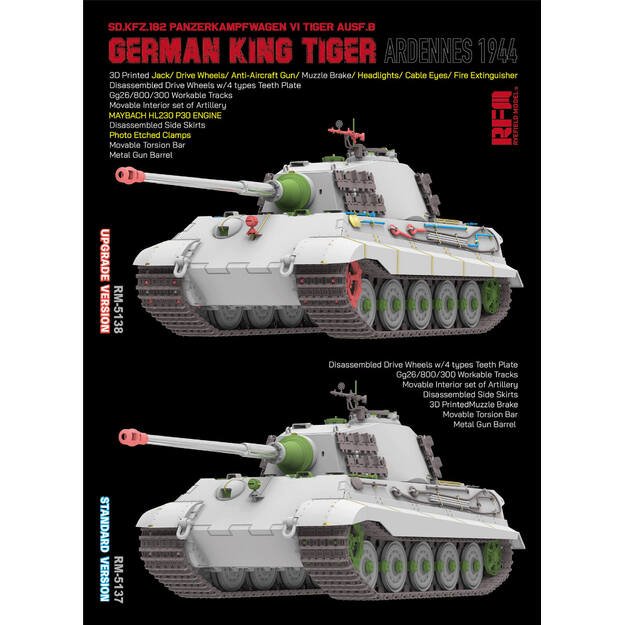 Ryefield Model RM5138 - Sd.Kfz.182 Panzerkampfwagen VI Tiger Ausf.B “King Tiger” – Ardennes 1944 UPDATED Version, 1/35 2