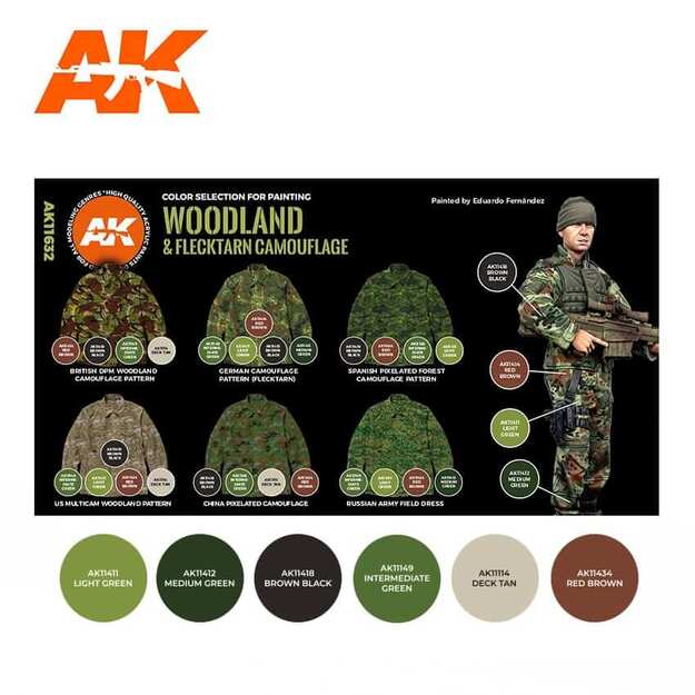 AK Interactive AK11632 - Modern Woodland And Flecktarn Camouflages 3G, akriliniai dažai