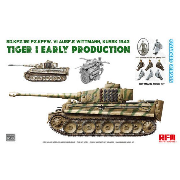 Ryefield Model RM5139 - Sd.Kfz.181Tiger I Early Producion Kursk 1943 with Wittmann (Resin Figure) – Standard Version, 1/35