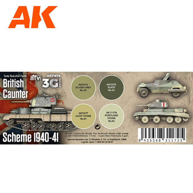 AK Interactive AK11676 - British Caunter Scheme 1940-1941, akriliniai dažai