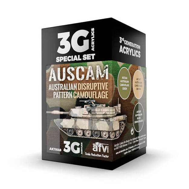 AK Interactive AK11649 - Auscam Colors Set 3G, akriliniai dažai