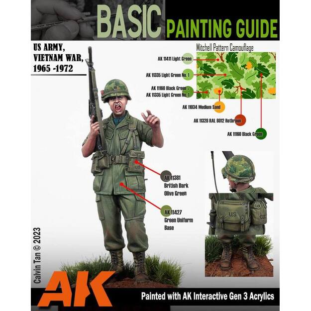 AK Interactive AK11682 - Vietnam Green And Camouflage Colors 3G, akriliniai dažai