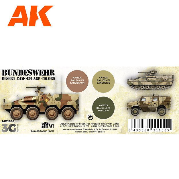 AK Interactive AK11666 - Bundeswehr Desert Colors 3G, akriliniai dažai