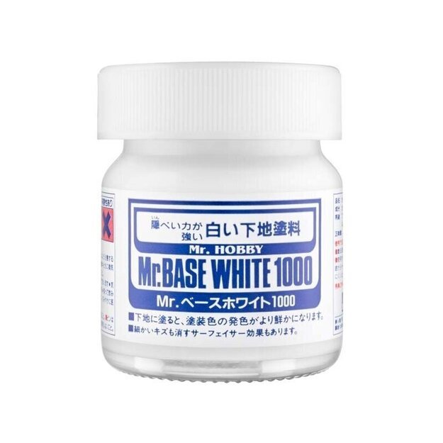 Mr.Hobby SF-283 - Mr. Base White 1000 (balti baziniai dažai su grunto savybėmis, 40 ml)