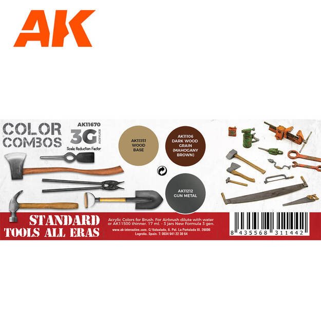 AK Interactive AK11670 - Standard Tools All Eras Combo 3G, akriliniai dažai