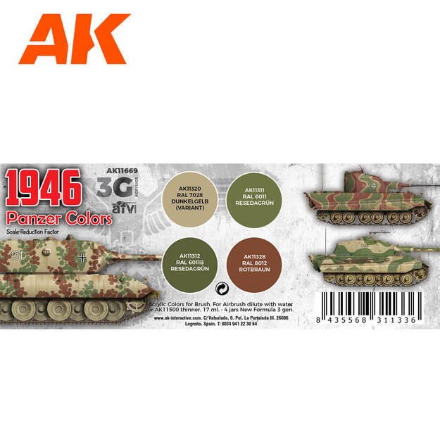 AK Interactive AK11669 - Panzer Colors 1946 3G, akriliniai dažai